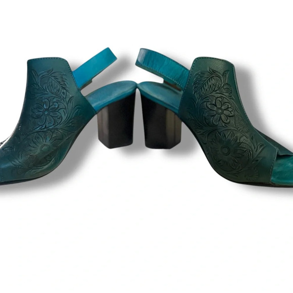 ROPER women’s turquoise leather Mika peep toe heels size 6 1/2 Western - Picture 5 of 12